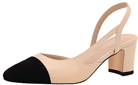 MICIFA Escarpins à bride arrière pour femme, bout rond, talons épais, sangle de cheville, chaussures habillées tendance, nude, 38 EU
