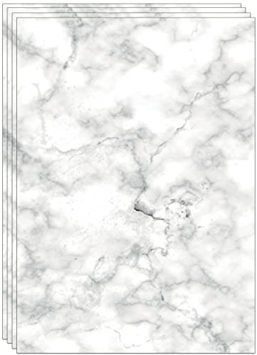 60 A4 Blatt buntes Marmorpapier, beidseitig bedruckt 90GSM marmoriertes papier Marmor Weiss (Weiß)