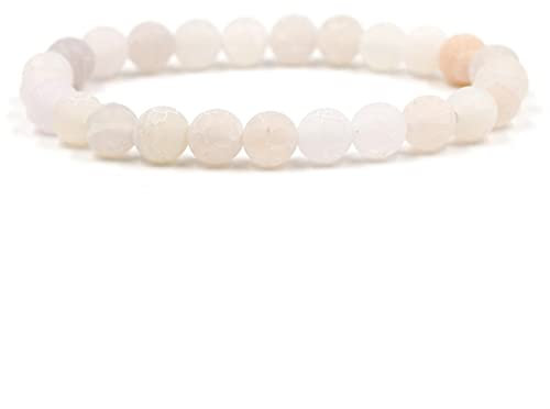 Chakra Armband 19 cm, Armband Frauen Naturstein Zirkonia Weiss 8 mm Starker Verwitterter Naturstein Perle Herren Damen Schmuck