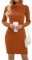 Imuedaen Women's Turtle Neck Jumper Dress Long Sleeve Knitted Dress Sweater Dress Knitted Jumper Slim Fit Knitwear Pullover for Autumn Winter (A Orange, M)