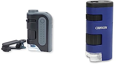 Carson MicroBrite Pro 60x-120x LED Taschenmikroskop mit asphärischem Linsensystem und Smartphone-Adapterclip (MM-350) & PocketMicro 20x-60x Taschenmikroskop mit LED und asphärischen Linsen (MM-450)