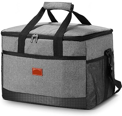 VIDECOR Bolsa Térmica Aislada de 30 L, Plegable, Impermeable, con Forro Rígido para IR de Compras, Pícnic, Camping, Playa, Senderismo, Nevera,Grey