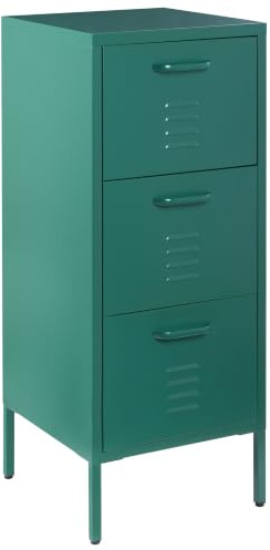 Industrieller hoher Aktenschrank Stahl grün 3 Schubladen Wostock