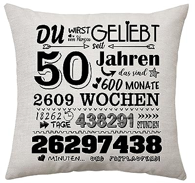Aconesong Geschenk zum 50. Geburtstag Kissenbezug Geschenkidee für 50 Jahren Frau Mann Oma Opa Mama Papa 50. Geburtstag Deko Zierkissenbezüge 45x45cm (50th)