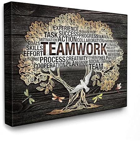 Luslya Teamwork Baum Leinwand Wandkunst für Büro Inspirierende Malerei Büro Wanddekoration Gerahmt Motivierende Zitate Poster Zuhause für Büro Wohnzimmer Schlafzimmer Dekoration 30,5 x 40,6 cm