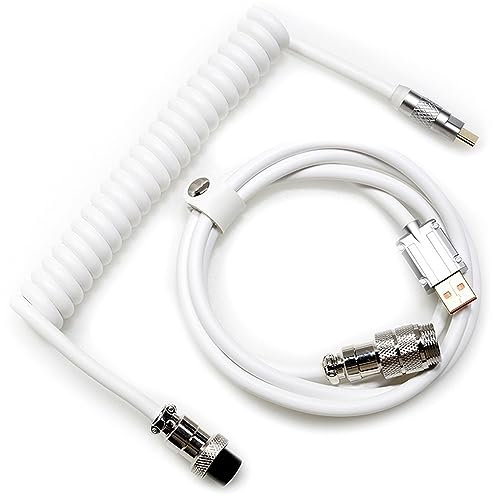 DucKey Coiled Cable, With RGB Indicator Detachable Aviator USB-C Cable For Mechanical Keyboard (Color : White)