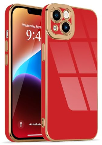 Lafunda for iPhone 14 Plus Case Luxury Bling Plating, Red | Full Camera Protection Soft TPU Bumper, for Women Gilrs Simple Slim Anti-Scratch Shockproof Protective Cover
