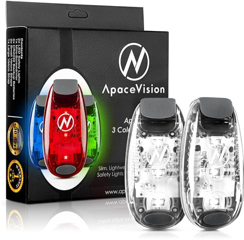 Apace Vision LED Safety Light (2 Pack) with Bonus Items – Clip On Strobe/Running Lights for Runners, Dogs, Bikes, Walking and More