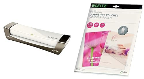 Leitz 74820000 - Plastificadora iLam A4, Color Plata + Bolsas Brillantes Leitz, Transparente, A4, UDT, Bolsas de Plastificación Hechas de Material de 125 Micras de Grosor, Pack de 25 Unidades