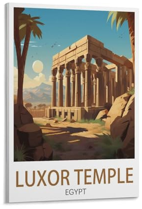 PuPLuM Luxor Tempel Ägypten Vintage Reiseposter Landschaft 40 x 60 cm Leinwand Wandkunst Poster für Wohnzimmer Dekor Gemälde für Heimdekoration