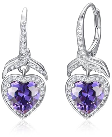 PRAYMOS Herz Ohrringe Damen Silber 925 Februar Amethyst Geburtsstein Ohrringe