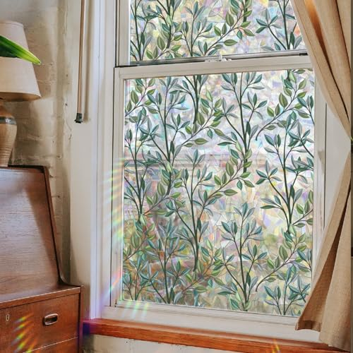 Spiegelfolie Statisch Glasmalerei Folie, Selbsthaftende Fensterfolie Blickdicht Dekorfolie Bunt, Für Büro Wohnzimmer, Anti UV Sonnenschutzfolie, 45x100cm (Reben)