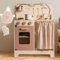 ROBUD Play Kitchen, Creamy Rose Wooden Kids Toy Kitchen with Accessories Oven, Utensils, Apron, Gloves | Children's Pretend Play Toys Gifts for Kids Age 3+