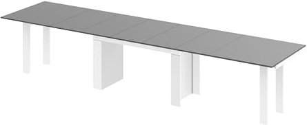 designimpex Design Esstisch Tisch HMA-111 XXL ausziehbar 170 bis 410 cm Esszimmer, Farbe:Grau Hochglanz - Weiß Hochglanz