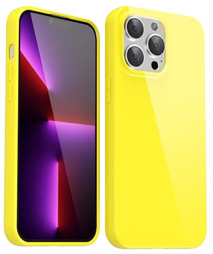 Svanove for iPhone 13 Pro Case Silicone, Glossy Soft Rubber Gel Jelly Cute Protective Plastic Simple Plain Phone Case Cover for Women Girl, Slim Thin Flexible Shockproof TPU, Yellow