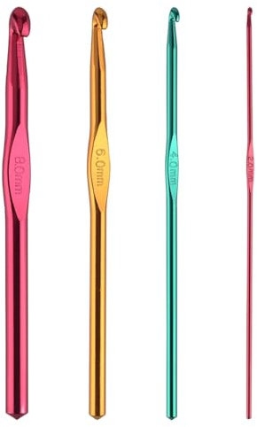 4pcs Crochet Hooks Set Aluminum Knitting Needles Multicolor Crochet Needles Tool Kit with Ergonomic Grip Handle for DIY Knitting Crochet Handmade Beginners or Professionals (4 Sizes)