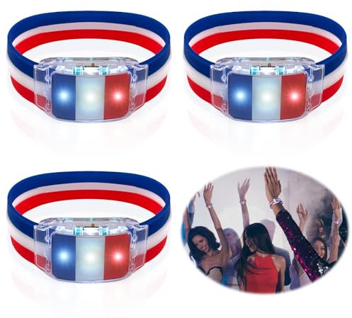 TOPJOWGA 3PCS Bracelets Silicone Lumineux France, Bracelet Bleu Blanc Rouge, Supporter Bracelets (FR)