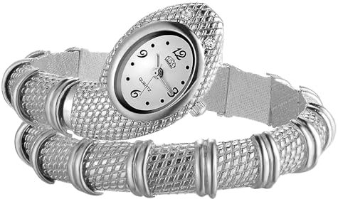 Silverora Uhren Damen Schlange Armreif: Analog Quarz Damenuhren mit Mehrlagig gewickeltes Schlangenarmband Flexibles Biegbares Armbanduhren Geschenke für Frauen Halloween Silber