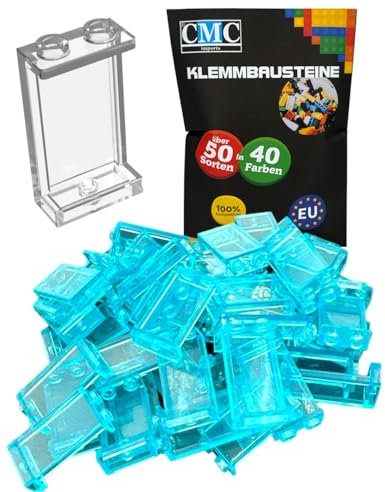 CMC imports 15 x Panel Klemmbausteine Wand Element 1x2x3 Noppen Paneel Fenster Verkleidung City Gebäude Stadt 875444 versch. Farben (Aqua Blau Transparent / 190)