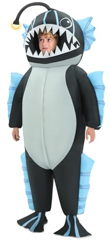 Poptrend Aufblasbares Kostüm Anglerfisch für Erwachsene Kinder, Halloween Anglerfisch Kostüm für Männer Frauen, lustiges Halloween Kostüm zum Aufblasen für Partys Cosplay