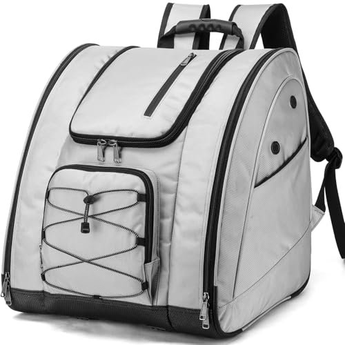 TONRUYN Skischuhtasche mit Helmfach und Rucksackgurten, 50L Skirucksack Skischuh Rucksack für Herren Damen, wasserdichte Stiefeltasche für Snowboardstiefel, Handschuhe, Goggle, Grau