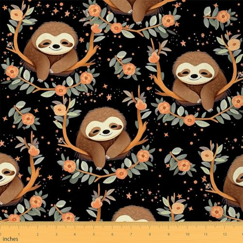 Homemissing Kinder Faultier Patchwork Stoffe Cartoon Stoff Meterware für Stühle Dekor Cute Tier Stoff 92x150cm Kawaii DIY Reupholstery Polsterstoff Schwarz