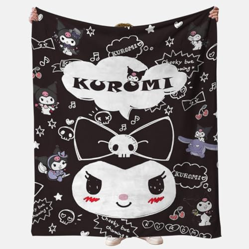 Kuromi Decke Super Warme Flanelldecke Schlafdecke Cartoon Druck Flauschige Kinder Kuscheldecke Plüsch Geeignet für Alle Jahreszeiten Reisedecke für Bett und Sofa