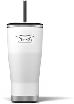 Thermos - Stainless Steel Ice White Icon Straw Cup (710ml) BPA Free Metal Water Bottle with Straw, Reusable Gym Bottle, 22hrs Cold Drinks Flask