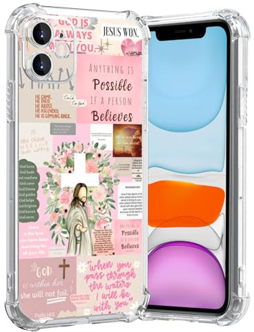 MMYAJT Pink Cool Christian Phone Case Fit for iPhone 11 — Wireless Charging Shockproof Clear Jesus Holy Bible Verses Phone Cover Gift for Boy Girl Men Women