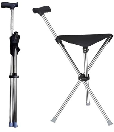 EVIYI Canne pliante 2 en 1 avec siège en acier inoxydable avec une capacité de charge allant jusqu'à 150 kg, conçue pour être légère et portable (poignée à angle droit rétractable)