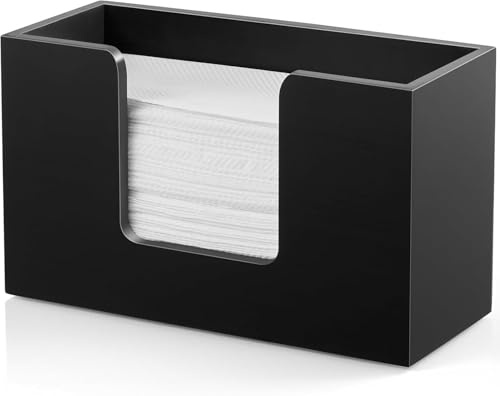 Paper Towel Dispenser Countertop, Wooden Bathroom Paper Towel Holder, Black Napkin Holder for Kitchen, Trifold Paper Hand Towel Dispenser for Bathroom Toilet