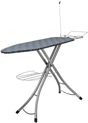 Foldable Ironing Board with Heat Resistant Cover, Compact Space Saver Design, Includes Steam Rest, Clothes Rack and Cord Holder for Efficient Home Ironing