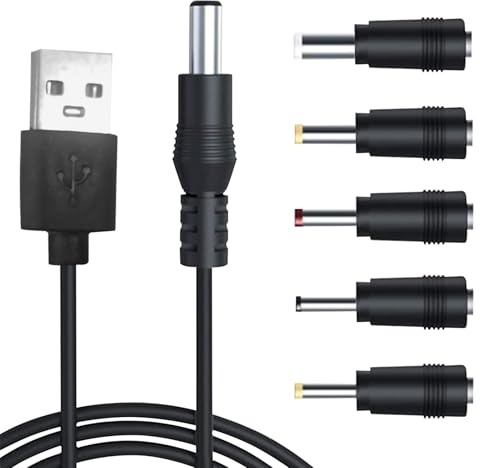 Maobeez Universal DC Charger Cable, 1M USB to DC Power Cable with 5 Connectors for Bluetooth Speakers, Laptop Cooling Pads, Wireless Routers, and More, Vibrator Charger, Monitor Power Cable