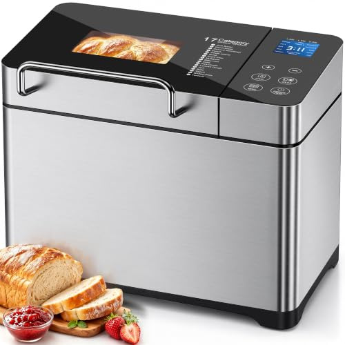 KEEPEEZ Machine à pain avec moule en céramique et répartiteur d'ingrédients, moteur de 710 W pour pétrir puissant, 17 programmes pour pâte saure, pain sans gluten, 3 tailles de pain et 3 niveaux de