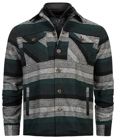 Indicode Herren INDjango karierte Holzfällerjacke mit herausnehmbarem Inlay | Klassisches Karohemd mit praktischem Einsatz, Herrenhemd, Übergangshemd, Freizeitoberteil, Outdoorhemd für Männer