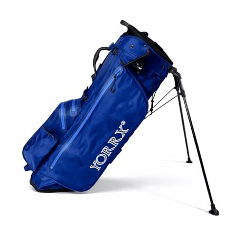 Yorrx Sac de golf sur pied - Imperméable - Léger (2,4 kg) - 9 compartiments pour raquettes - Support pour téléphone portable - Compartiment isotherme - Bleu foncé - Unisexe