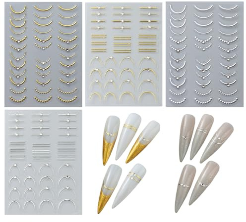 4 Feuilles 5D Stickers Ongles Nail Art, Autocollant Ongle French Manucure, Autoadhésif, Deco Ongle Strass Chic Nail Art, Accessoires Manucure pour Femmes, Décoration Salon d’ongle