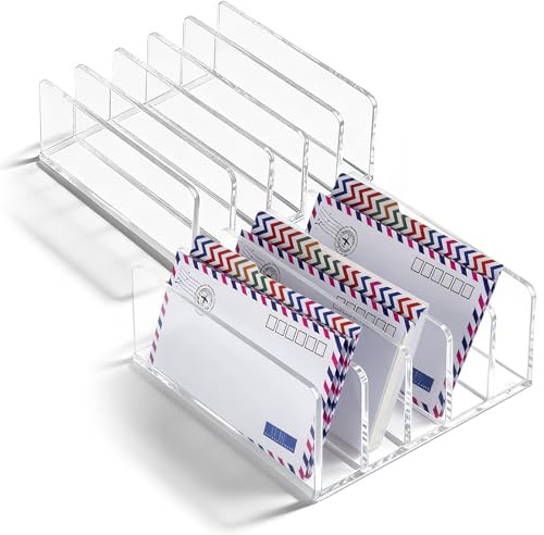 Nimblyne Acryl Briefhalter, 2 Stück Brief Organizer Mit 5 Fächer, Acryl-Aktenhalter, vertikaler Schreibtisch-Organizer Büro-Aktenordner Ständer für Büro Ordnung auf dem Schreibtisch, 12.2x12.2x5.3cm