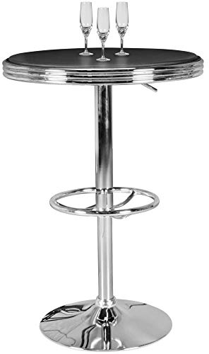 FineBuy American Diner Bartisch rund Ø 60 cm Aluminium Kunstlederbezug, Retro Stehtisch USA Schwarz/Silber, Robuster Bistrotisch 50er Jahre, Partytisch mit Untergestell aus verchromtem Alu
