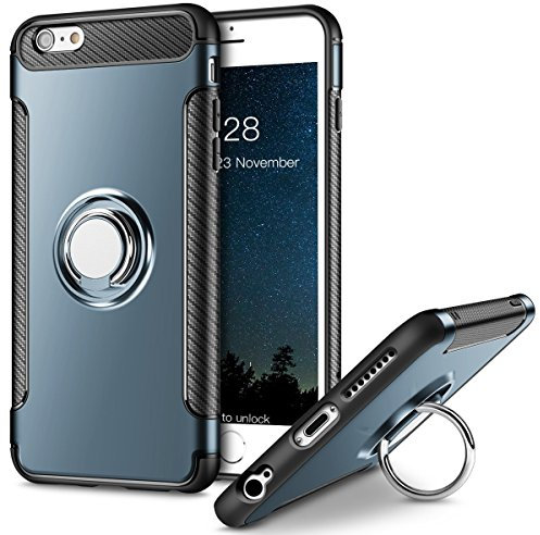 UEEBAI Case For iPhone 7 Plus,Ultra Slim Shockproof TPU+PC Case Anti-Scratch 360 Degree Rotatable Ring Kickstand Used As an In-car Phone Holder Stand Cover for iPhone 7 Plus/iPhone 8 Plus - Navy