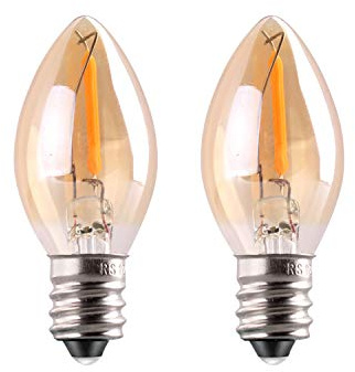 Sphoon C7 LED Night Light Bulb, Classical Edison Style E12 Candle Base, 0.5 Watts LED Filament Bulb, Sign Light Replacement Bulb, 4W 5W Equivalent, Ultra Warm White 2200K Amber Glass, 50lm, Pack of 2