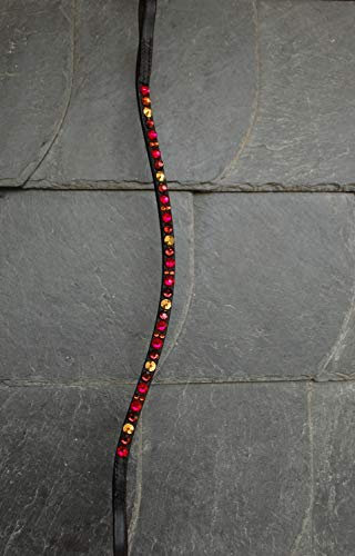 GlücksHucke Trensen Stirnriemen 'Royal Red' in Bordeaux-Rot, Fuchsia & Gold geschwungen, schmal (Shetty)