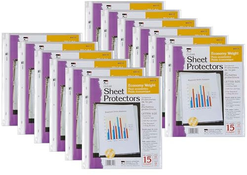 Sheet Protectors, Top Loading with Binder Holes, 2 Mils Economy Weight, Letter Size, Pack of 15