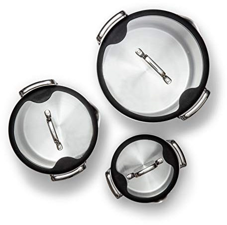 Wilfa STACKPOT Lot de 3 casseroles - pour toutes les cuisinières, 1 L / 4 L / 8 L, en aluminium et acier inoxydable, couvercles en verre, acier inoxydable