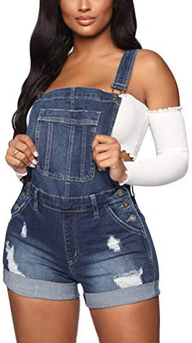 ORANDESIGNE Moda Donna Jeans Corta, Nuovo Salopette Senza Maniche Bretelle Jumpsuit Tasche Elasticità Denim Pantaloncini Pantalone Overall Monopezzi Partito Playsuit C Blu 46