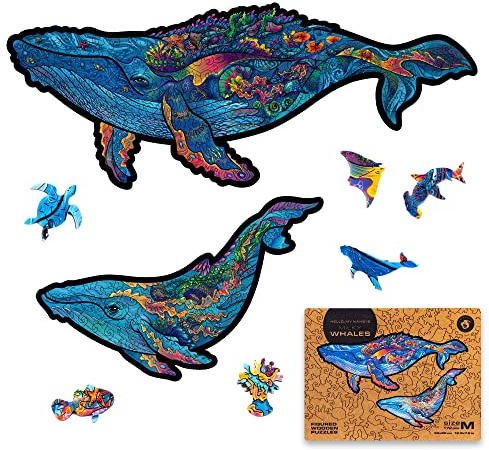 UNIDRAGON Original Holzpuzzle — Milchige Wale, 172 Teile, Mittel 12.9 x 7.8 Zoll (33 x 20 cm) Schöne Geschenkverpackung, Einzigartige Form Erwachsene und