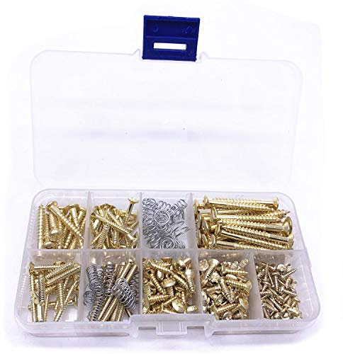 Jiayouy 248 Stück 9 Typen E-Gitarre Schrauben Kit Gitarre Befestigungsschrauben Sortimentskasten für E-Gitarre Brücke, Pickup, Pickguard, Tuner, Schalter, Halsplatte mit Federn und Pinzette Gold