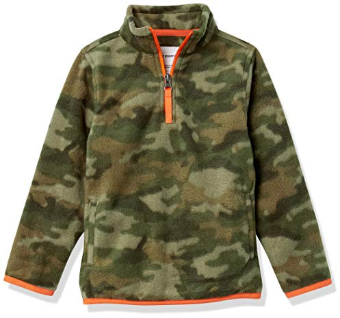 Amazon Essentials Chaqueta con Cremallera de un Cuarto de Forro Polar Niño, Verde Patrón de Camuflaje, 4 años
