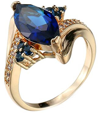 Lieson Frauen Ring Gold, Trauringe Freundschaftsringe Vergoldet Jahrgang Verlobungsringe Damen Marquise Blau Zirkonia Ring Größe 60 (19.1)