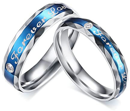 KnSam Damen Ring Herren, Ehering Edelstahl Damen Einfach Elegant Love Edelstahl Ring Verlobung Herren Silber Blau Ehering Paar Paar Ringe